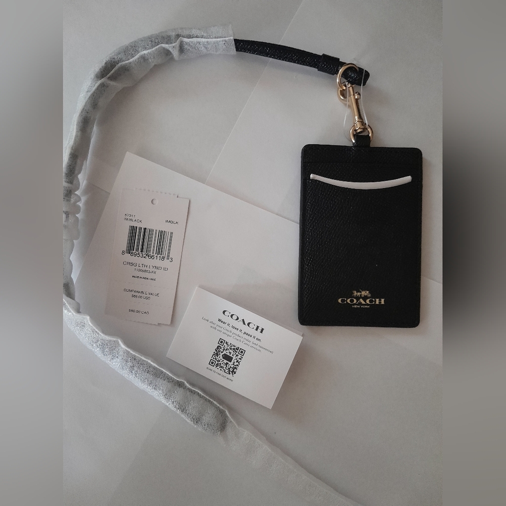 New Coach Lanyard With Detachable Card Case Black/Gold NWT - Picture 5 of 8